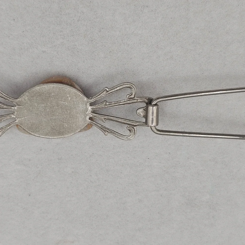 Vintage Art Nouveau Banded Stone Bar Hair Piece Silver Tone Ornate Openwork